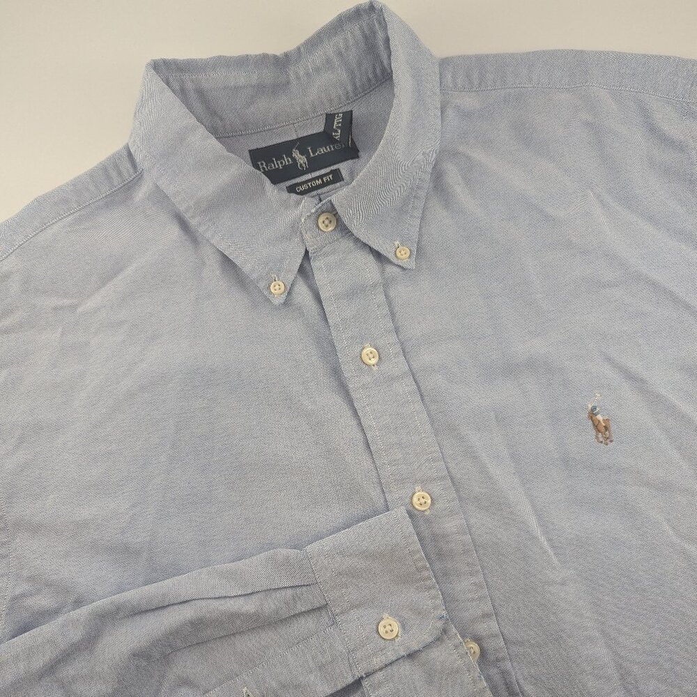 Ralph Lauren Mens Long Sleeve Button Down Oxford Blue Classic Fit XXL Custom Fit